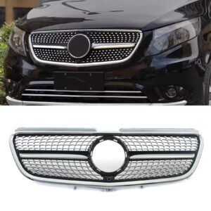 Gloss Black Diamond Style Front Grille For Mercedes Benz V-Class Vito W447 14-23