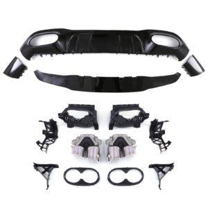 Gloss Black Rear Quad Exit Diffuser with Chrome Exhaust Tips For Mercedes A Class W177 18+