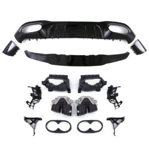 Gloss Black Rear Quad Exit Diffuser with Chrome Exhaust Tips For Mercedes A Class W177 18+