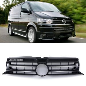 Gloss Black Badged Front Bumper Grille Chrome Trim For VW Transporter T5.1 09-15