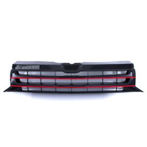 Gloss Black Badgeless Front Bumper Grille Red Trim For VW Transporter T5.1 09-15