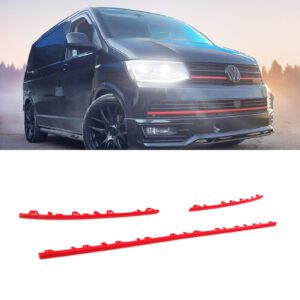 3 Piece Red Front Bumper Grille Trim For VW Transporter T6 16-19