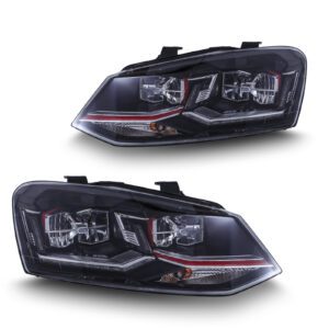 LED Headlights Red Accent For VW Polo MK5 GTI Facelift 6C 2015-2018