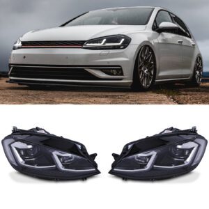 LED Headlights GTI Style W/ Silver Surounds For VW Golf MK7.5 17-20
